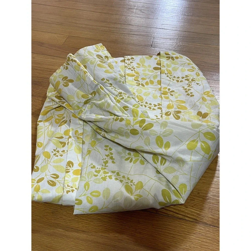 Vintage Floral Pinch Pleat Drape Panels Cotton Polyester MCM‎ Green Yellow 62